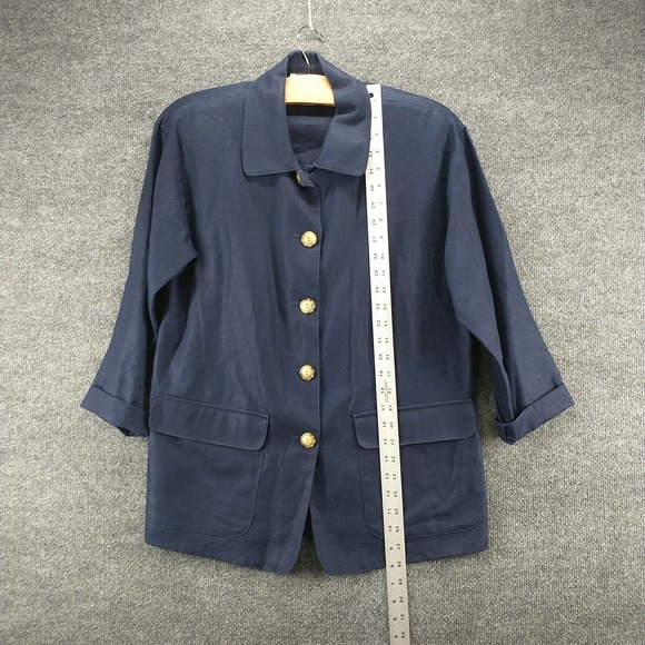 Talbots Petites Women's Blazer Jacket Blue 2 Shoulder Pads 3/4 Sleeve Linen - Picture 10 of 12